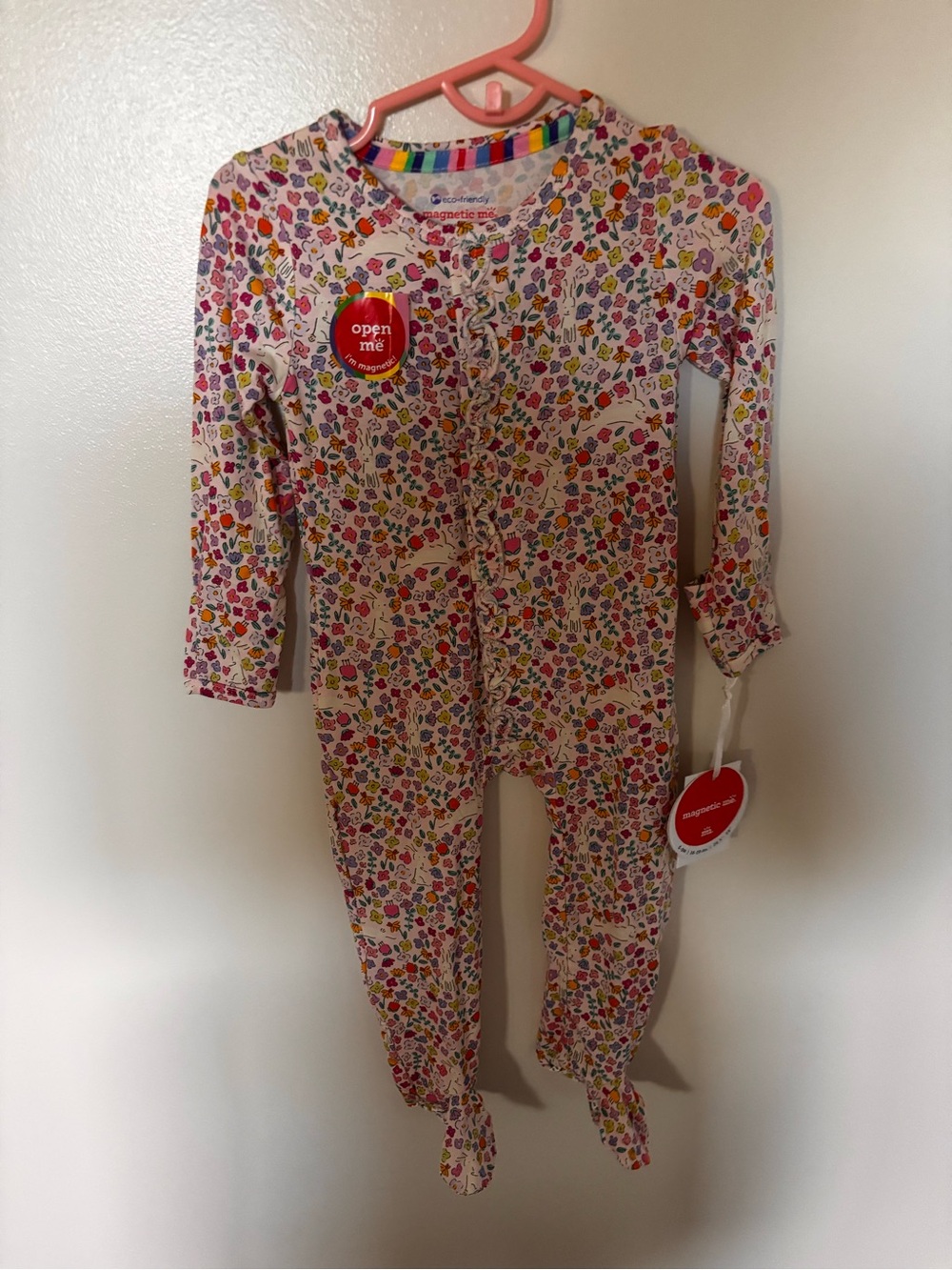 Magnetic Me Cream Multicolor Floral & Heart Footed One-Piece